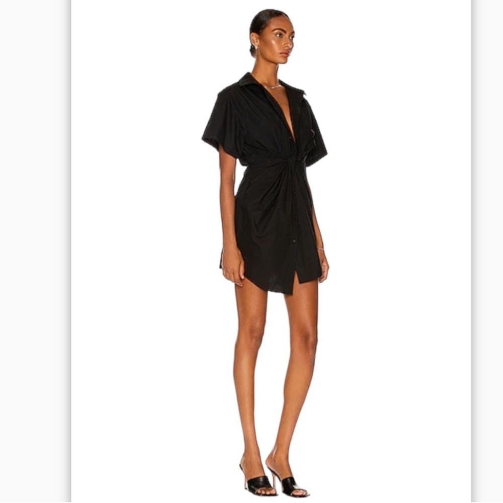 Alexander Wang T Black Short Sleeve Twist Front Shirt Dress